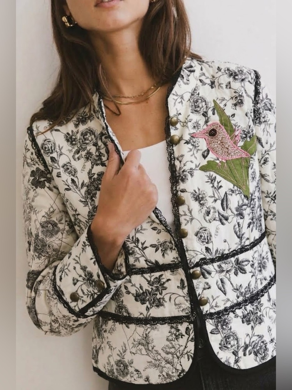 Ivy Jane black-and-white floral toile jacket